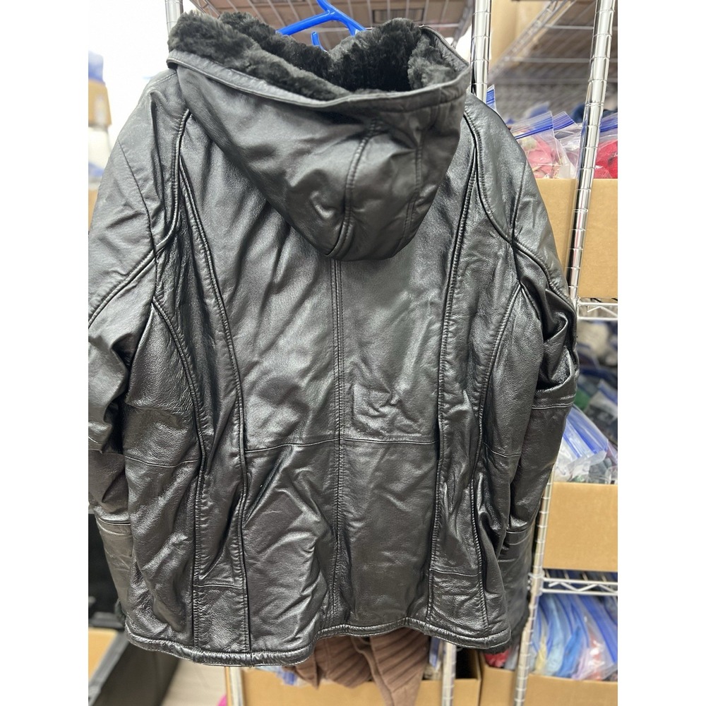 Wilsons Leather Genevieve Black Faux Fur Trim Hooded Jacket Size‎ XL P2P  50in - Picture 5 of 5